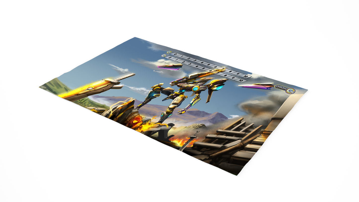 Chrono Core Griffin full-art neoprene playmat featuring pilot Ariel Tao