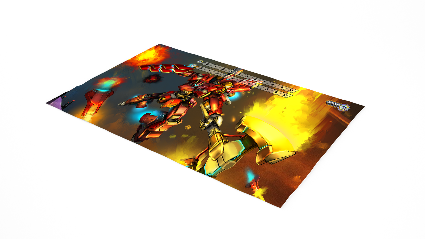 Chrono Core Tiamut full-art neoprene playmat featuring pilot Romulus Arnok