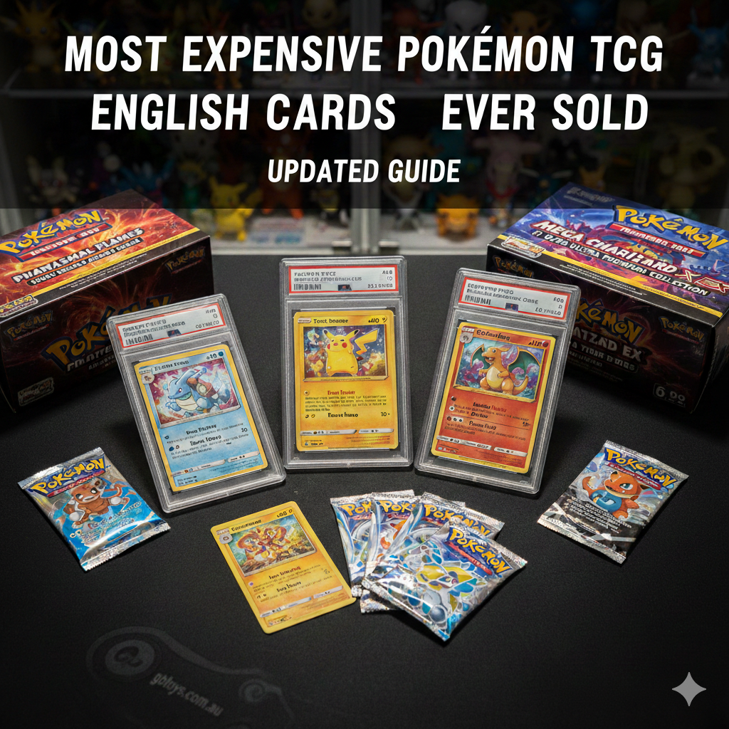 Rare English Pokemon TCG cards representing the most expensive English Pokemon TCG cards ever sold
